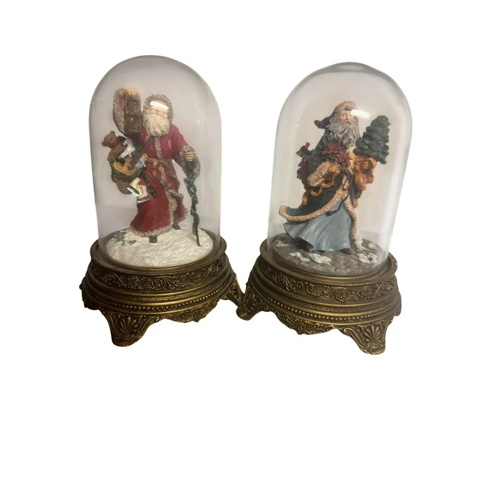 Vintage Kriss Kringle Santa Claus Glass Dome Figurines Christmas Decor Set of 2